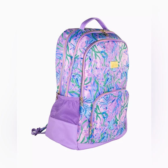 Lilly Pulitzer Large Printed Backpack School Book Bag Multi Seacret Escape Home - Picture 3 of 5